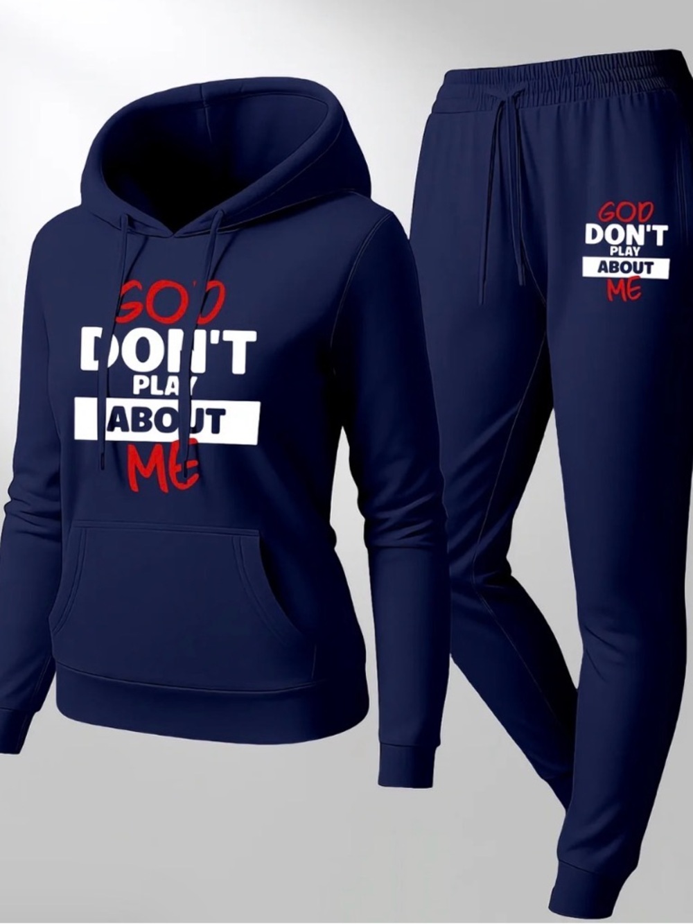 Navy Hoodie & Jogger Set with 'Don't Play About Me' Graphic